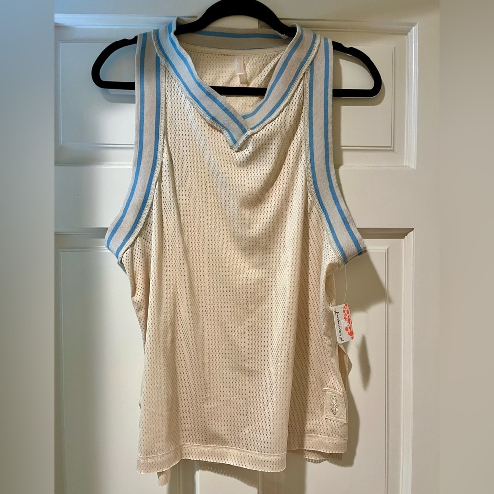 Free People Movement Off The Court Basketball Tank Top Ivory Mesh V Neck Medium